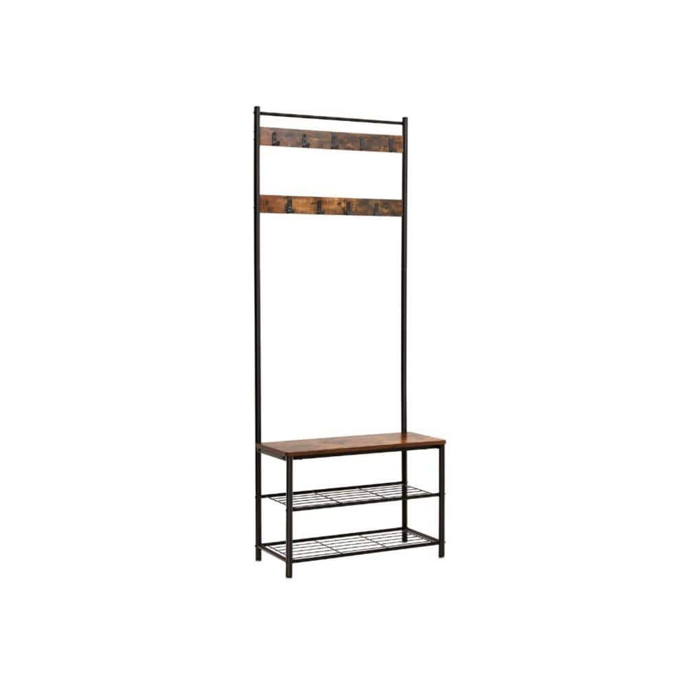 Amucolo Walnut Hall Tree Coat Hat Rack 3Tier Shoe Bench with Hooks YeaDCYD0QQ2 The Home Depot