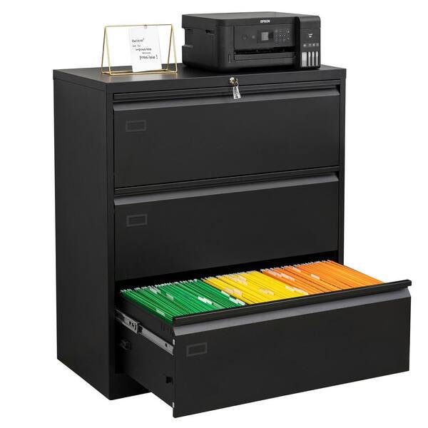 Unbranded 35.43 in. W x 17.72 in. D x 40.28 in. H Black Metal Steel Linen Cabinet Filing Cabinet with 3 Drawers