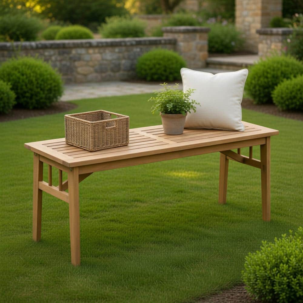 rustic acacia wood bench breathable slatted seat triangular support high weight capacity price history on PriceWatchPro