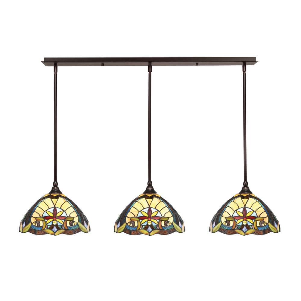 Livingston 100-Watt 3-Light Dark Granite Shaded Pendant Light with 12 in. E