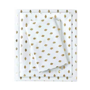 Metallic Dot 3-Piece White/Gold Microfiber Twin XL Printed Sheet Set