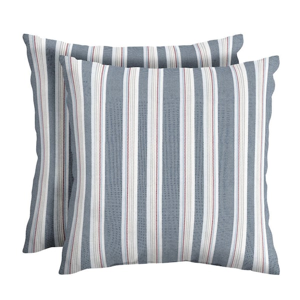 ARDEN 18 in. x 18 in. Oceantex Outdoor Throw Pillow in Ocean Blue Stripe (2-Pack)