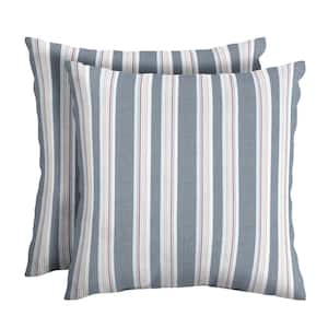 18 in. x 18 in. Oceantex Outdoor Throw Pillow in Ocean Blue Stripe (2-Pack)