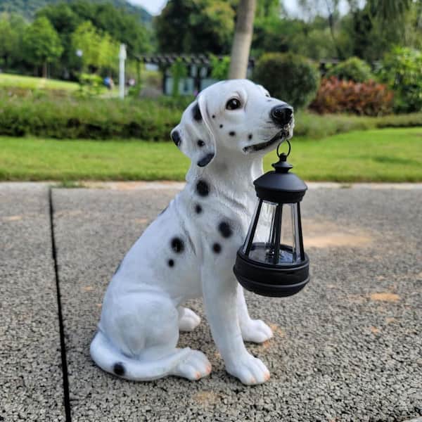 9 in. x 13 in. White Resin Garden Statue Dog Solar Hanging Light