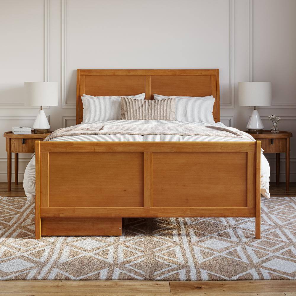 Portland Light Toffee Queen Wood Platform Bed with Storage Drawers