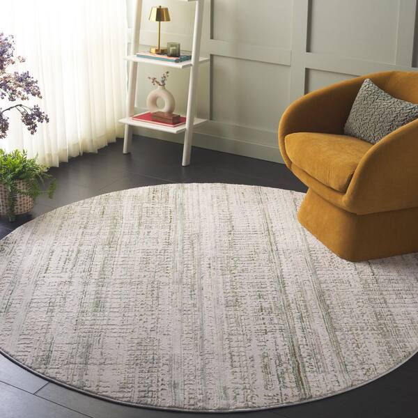 Prestige 7 ft. x 7 ft. Ivory/Light Green Distressed Striped Round Area Rug