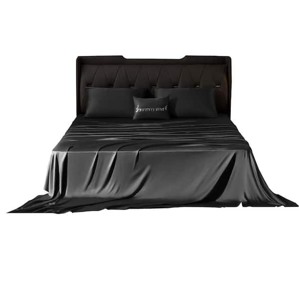 Angel Sar 4-Piece Black Full Luxury Cooling Bed Sheets Rayon from Bamboo, Soft and Breathable Hotel Sheet Sets
