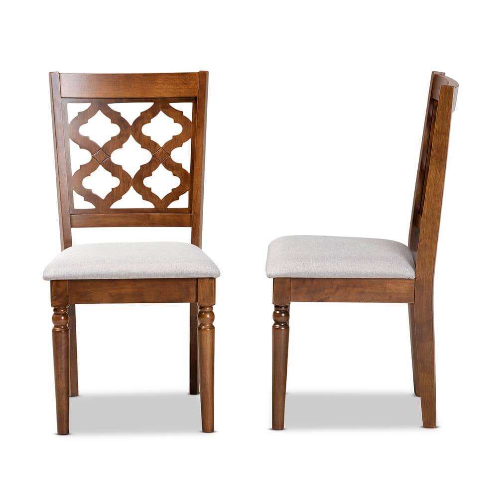 Contemporary Grey Fabric and Walnut Wood Dining Chair Set