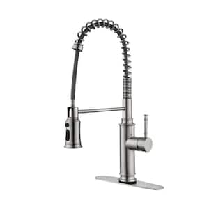 High-Arc Single Handle Pull Down Sprayer Kitchen Faucet with Pause Button in Brushed Nickel