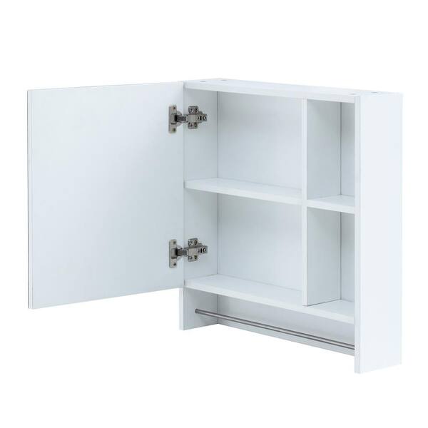 Polibi 21.6 in. W x 22 in. H White Rectangular Wall Mounted Medicine Cabinet with Mirror, Shelves and Towel Rack