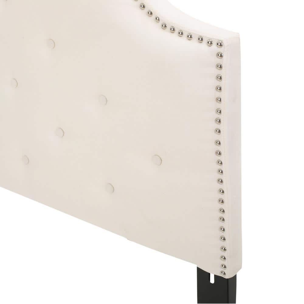Ivory Tufted Upholstered Full Headboard with Nailhead Trim