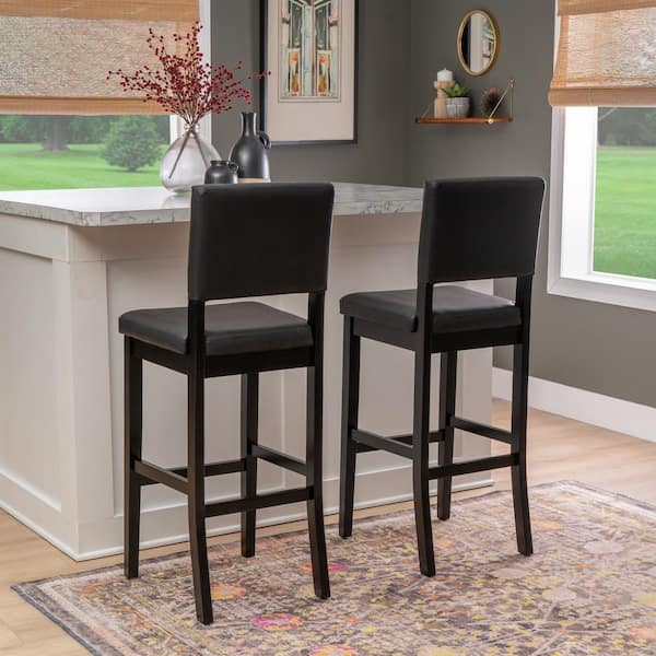 Milano 31 in. Black High Back Wood Bar Stool with Faux Leather Seat
