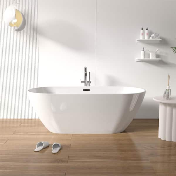Abruzzo 63 in. x 28.7 in. Acrylic Freestanding Bathtub Oval Shape Soaking Bathtub in Gloss White