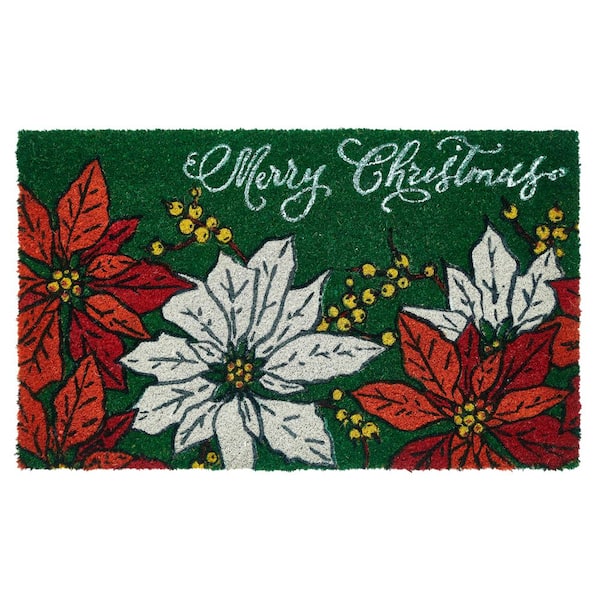 Merry Christmas Poinsettia Multi 18 in. x 30 in. Coir Printed Outdoor Door Mat