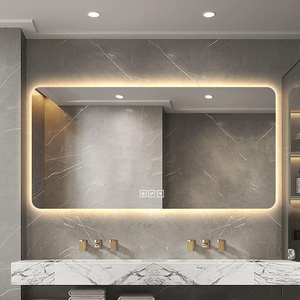 48 in. W x 24 in. H Rectangular Frameless 3-Color Dimmable Backlit LED Light Wall Bathroom Vanity Mirror in Silver