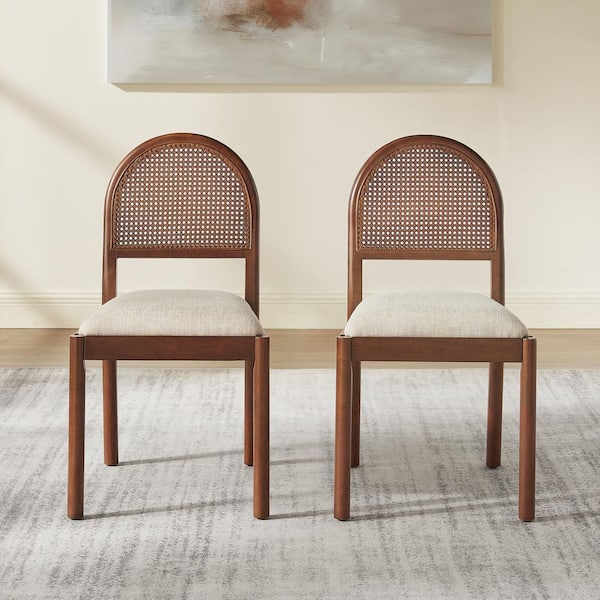 Kennedy Walnut Creme Linen Upholstered Chair (Set of 2)