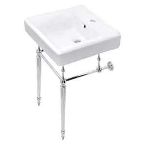 Edwardian 20 in. Ceramic Console Sink Set with Brass Legs in White/Polished Chrome
