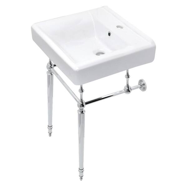 Kingston Brass Edwardian 20 in. Ceramic Console Sink Set with Brass Legs in White/Polished Chrome