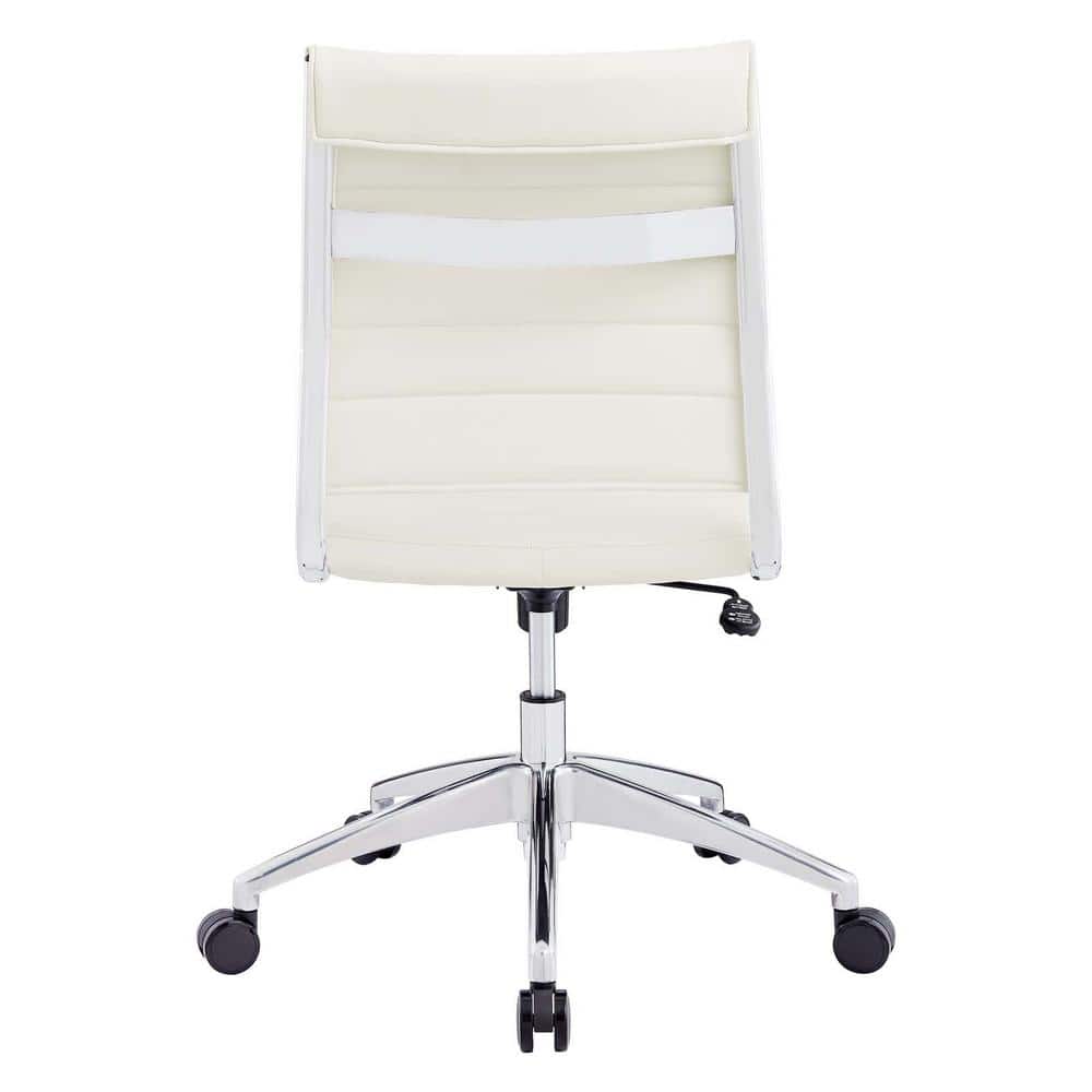 White Vinyl Armless Swivel Task Chair with Metal Base