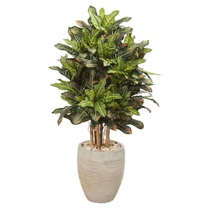 3.5 ft. Indoor Croton Artificial Plant in Sand Planter