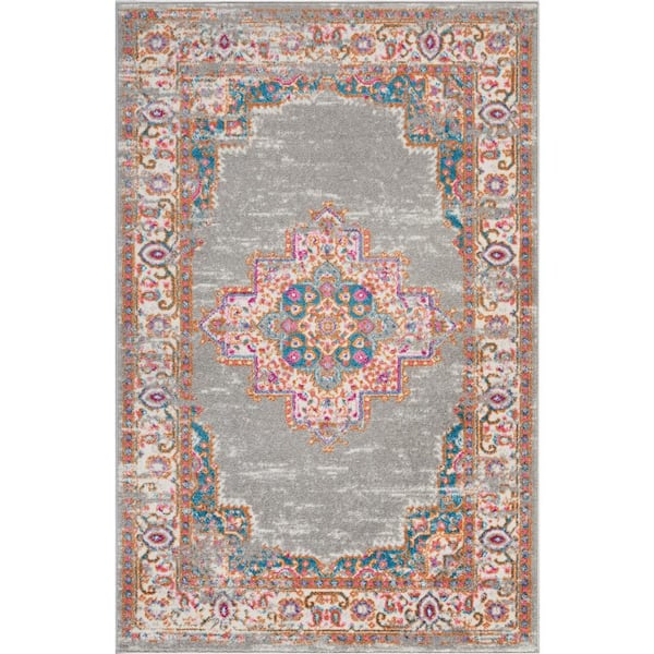 Nourison Passion Grey 4 ft. x 6 ft. Bordered Transitional Area Rug