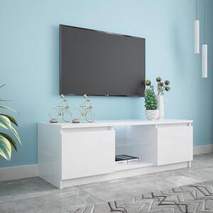 47 in. White TV Stand Fits TV's up to 55 in. with LED Lights and Storage Drawers