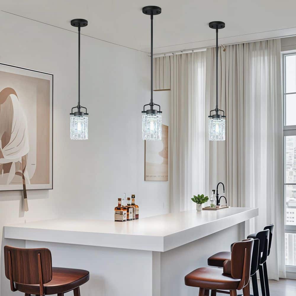 Home Lighting 60W 1-Light Black Metal Suspension Pole Pendant Light With Pressed Glass Design for Kitchen JP-4129-1Pack price history on PriceWatchPro