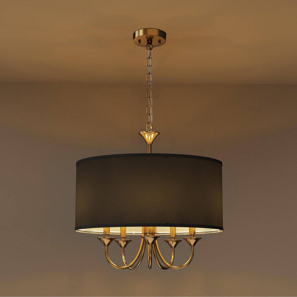 20 in. 5-Light Gold Candle Style Empire Chandelier with Black Fabric Shade for Living Room price history on PriceWatchPro