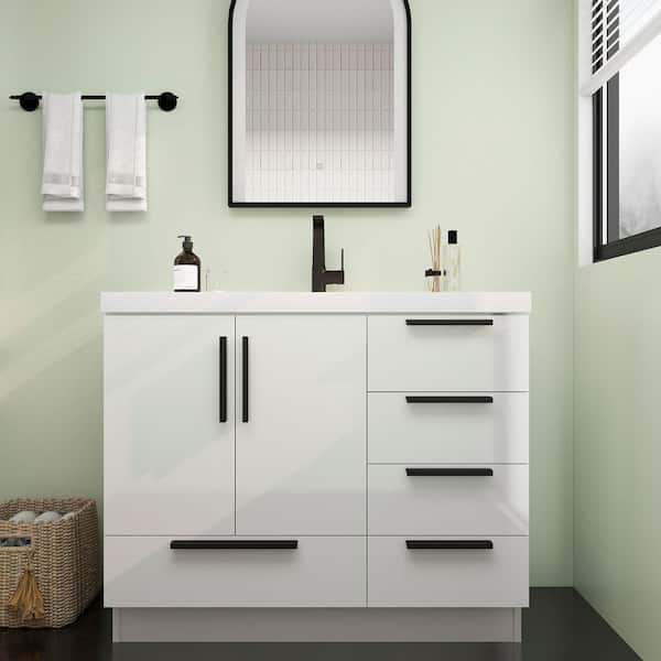 Carla 42 in. W x 20 in. D x 35 in. H Single Sink Freestanding Bath Vanity in Gloss White with White Acrylic Top
