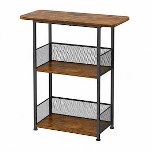 24-Bottle 3-Tier Brown 23.62 in. W Freestanding Wine Rack for Bottles, Cocktail Shaker, Mugs