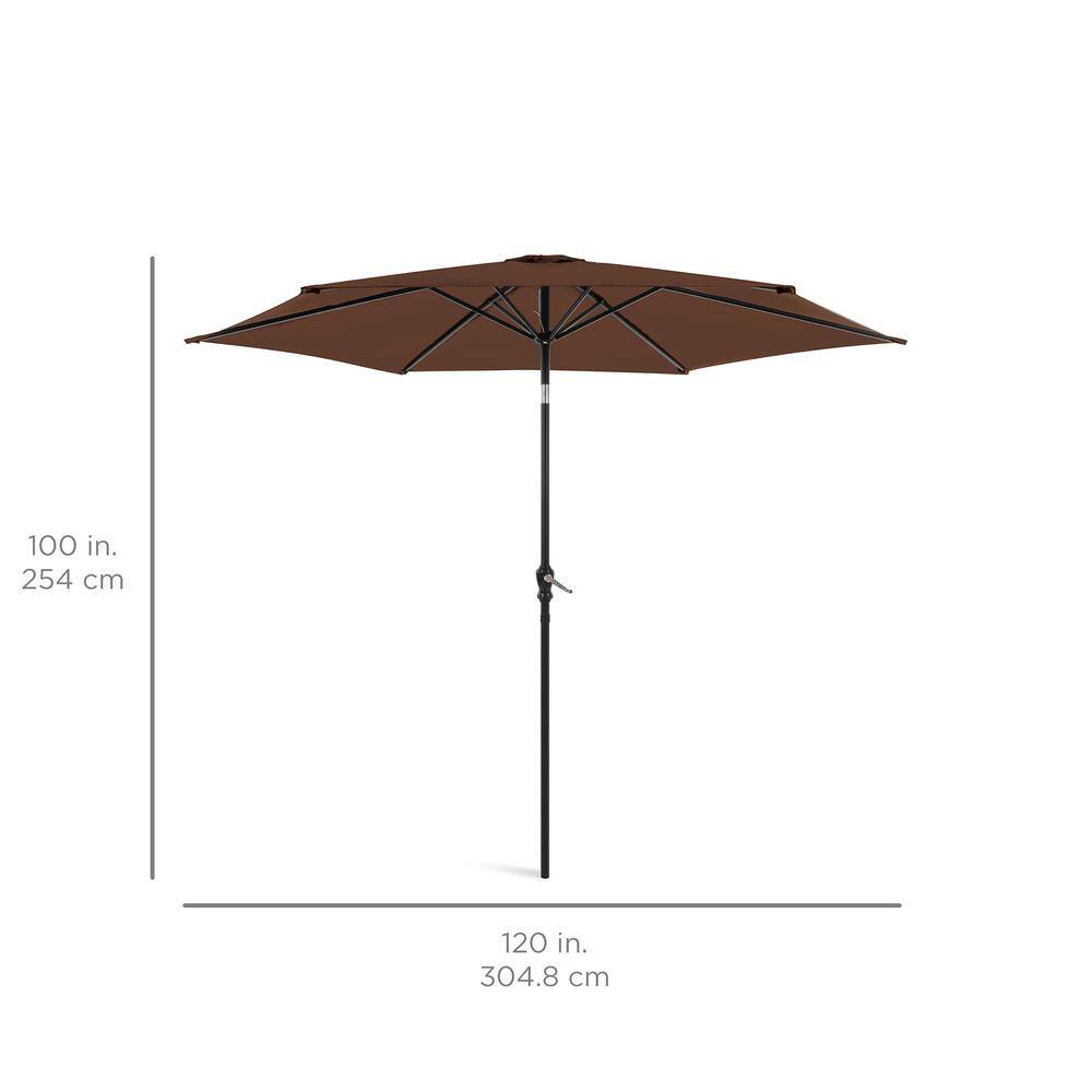 10ft Brown Hexagon Outdoor Steel Patio Umbrella with Crank