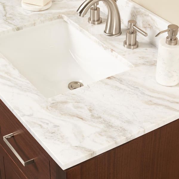 37 in. W Marble Single Sink Vanity Top in Arabescato Venato with White Sink 37 in. W Marble Single Sink Vanity Top in Arabescato Venato with White Sink