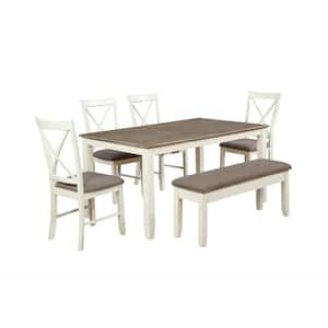 Twyla Taupe 6-Piece Dining Set with Vanilla White Finish and Storage Bench