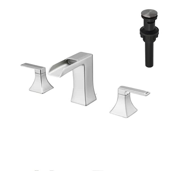 Unbranded 8 in. Widespread 2-Handle Bathroom Faucet With Pop-Up Drain Assembly and Waterfall in Brushed Nickel