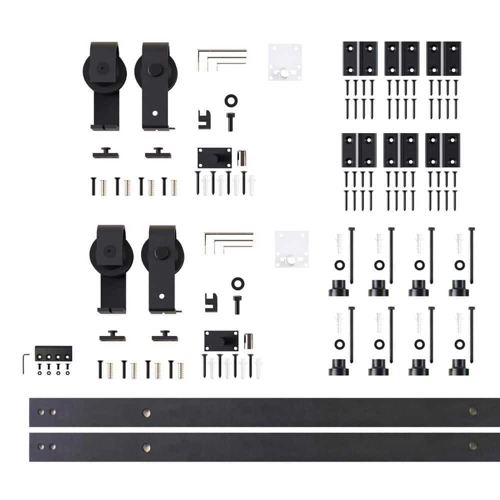 8 ft./96 in. Black Rustic Double Bi-Fold Sliding Barn Door Track and Hardware Kit with T-Shape Roller for 4-Doors price history on PriceWatchPro