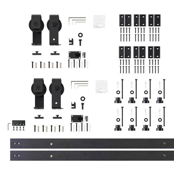 thumbnail image 2 of CCJH Top Mount Roller Bifold Sliding Barn Door Hardware Kit, Black Flat Track, Modern Style 2 of 5