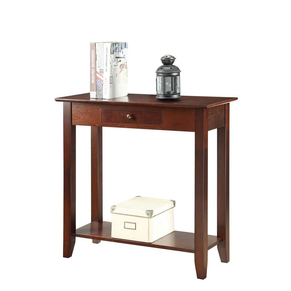 Espresso Solid Pine Wood Hall Table with Drawer and Shelf