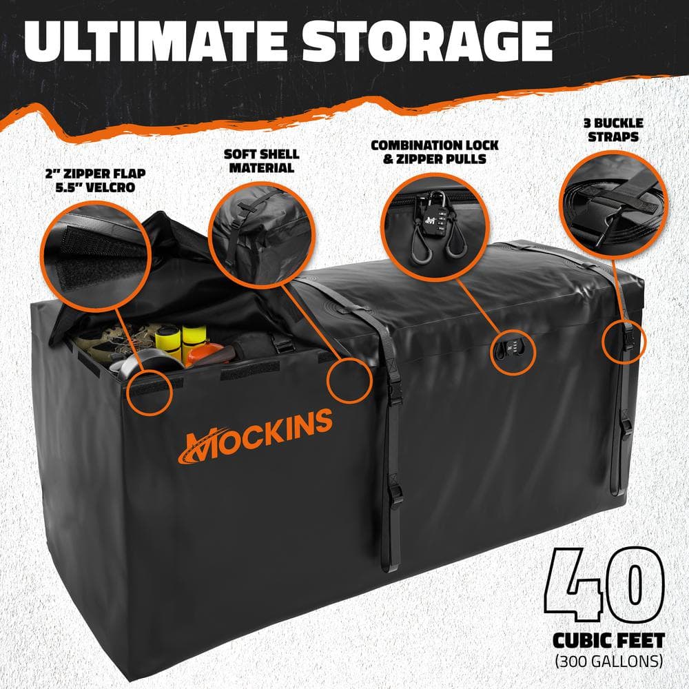 Mockins 40 Cu Ft Black Waterproof Hitch Cargo Bag with Straps and Lock