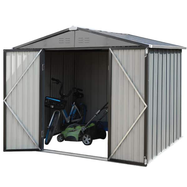 VEIKOUS 8 ft. W x 10 ft. D Metal Storage Shed 80 sq. ft., Gray