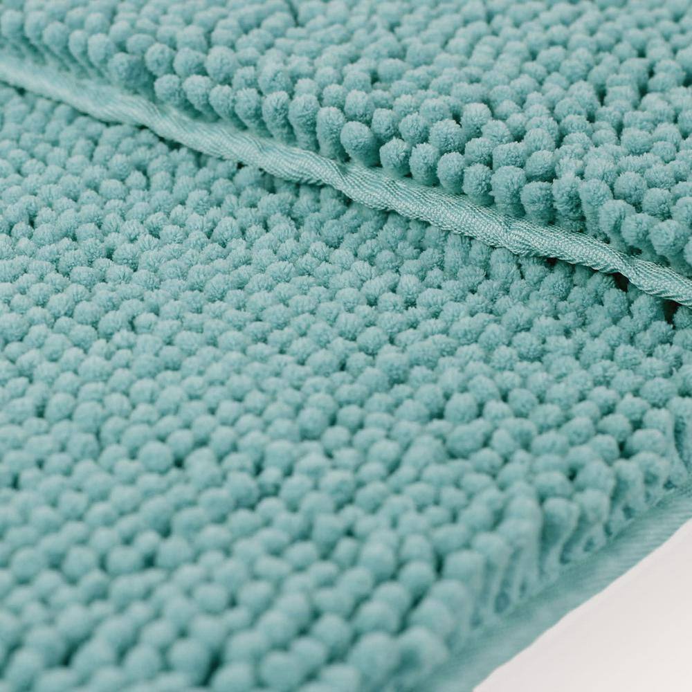 Aqua Chenille Plush Shag 2-Piece Bath Mat Set
