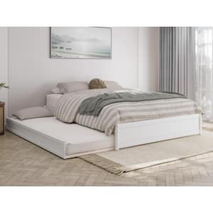 Barcelona White Solid Wood Frame Queen Panel Platform Bed with Twin XL Trundle
