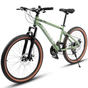 Green Mountain Bike 24 in. Wheel 21-Spd Disc Brakes Trigger Shifter, Carbon Steel Frame, Trail Commuter City Snow Beach
