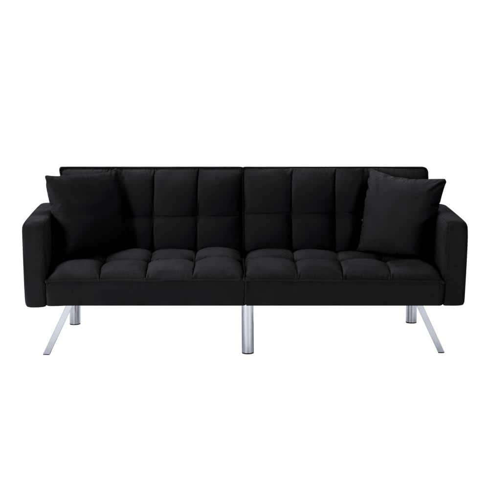 74 in. Black Velvet Twin Size Sofa Bed