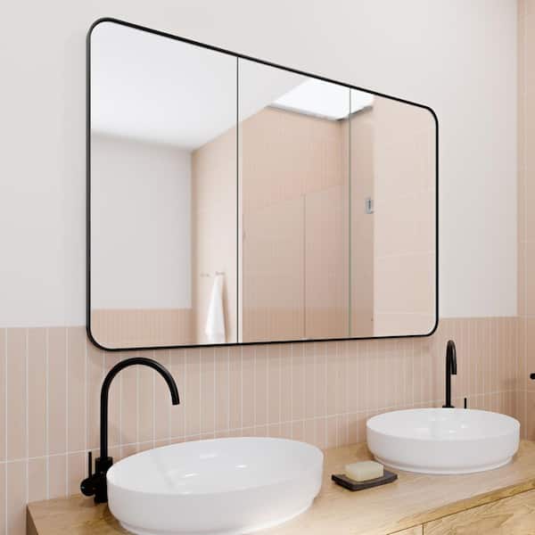 Calla 48 in. W x 32 in. H x 5 in. D Black Recessed Medicine Cabinet with Mirror