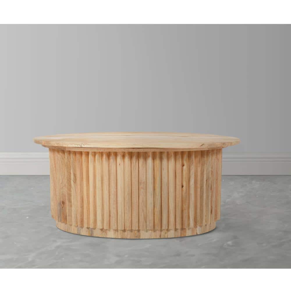 Natural Brown Oval Mango Wood Coffee Table with Hidden Storage