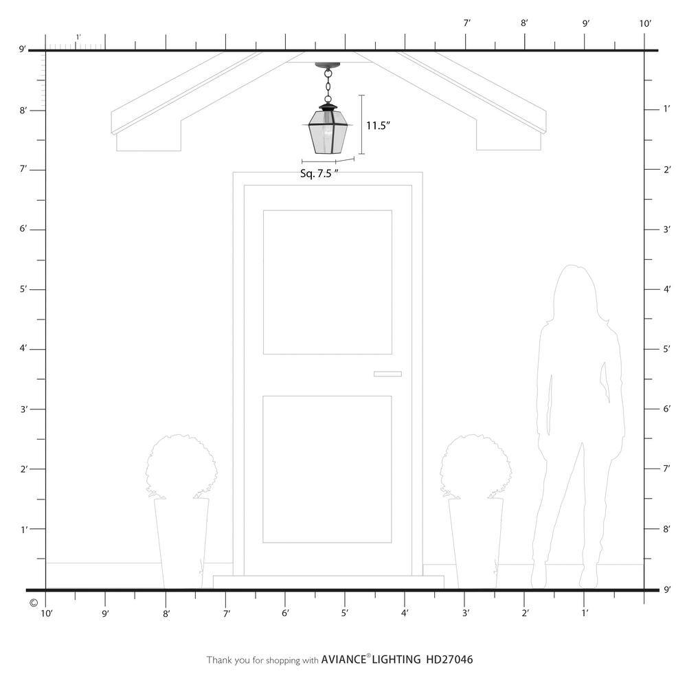 Charleston Romance 1-Light Black Brass Pendant with Clear Beveled Glass