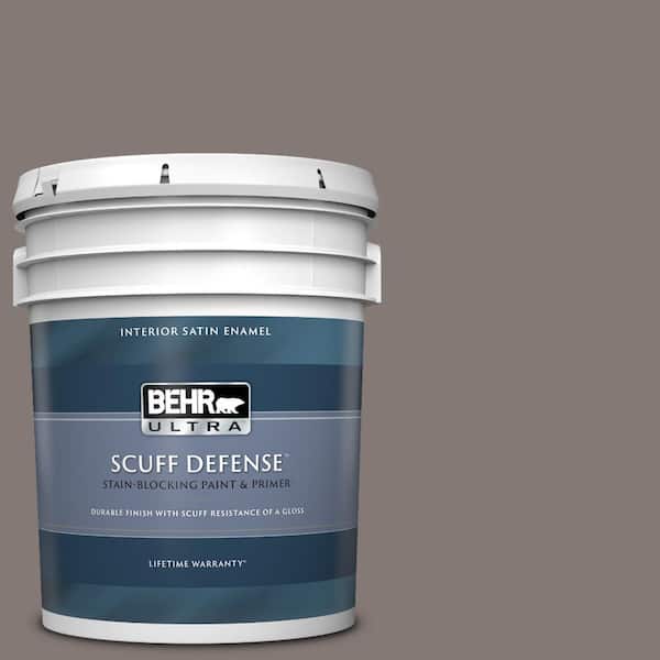 BEHR ULTRA 5 gal. #N140-5 Complex Gray Extra Durable Satin Enamel Interior Paint & Primer