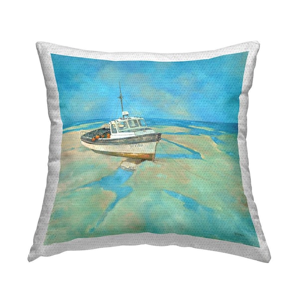 Stupell Industries Low Tide Watercraft Boat Beach Blue Square Outdoor Throw Pillow