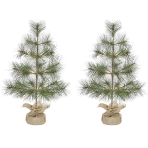 3 ft. Farmhouse Fir Artificial Christmas Tree with Burlap Bag, (Set of 2)