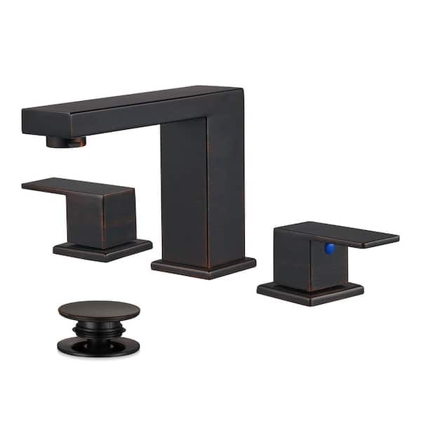 Minimalist 8 in. Widespread Double Handle Low Arc Bathroom Faucet with Drain kit Included in Oil Rubbed Bronze(1-Pack)